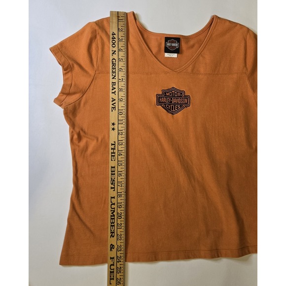 Vtg Y2K Orange Womens Cap Sleeve Harley Davidson tshirt XL - Picture 6 of 10